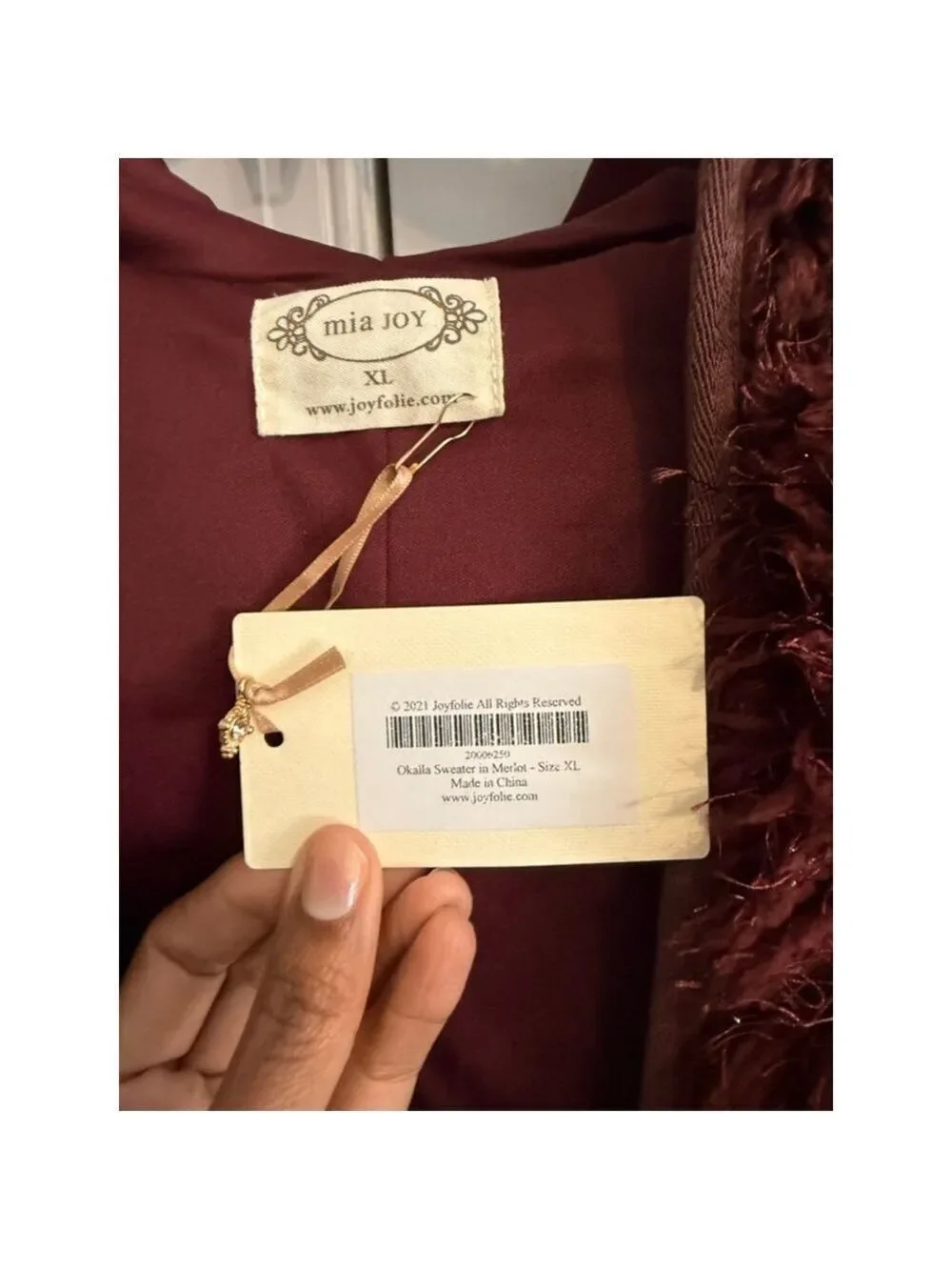 Women's Mia Joy Burgundy Shaggy Cardigan Sweater XL